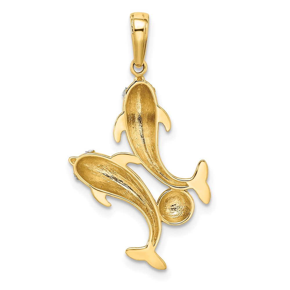 14k Yellow & Rhodium 16.59 mm  Double Dolphin Pendant (1.77 grams)