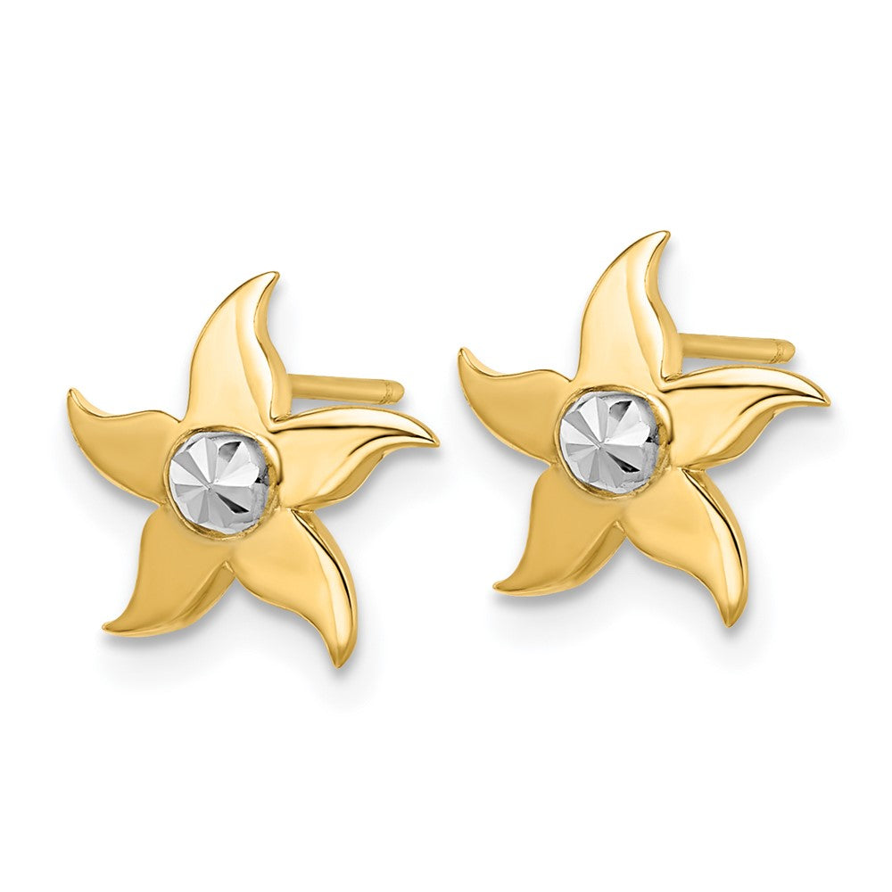 14k Yellow & Rhodium 10.67 mm  Starfish Post Earrings (1.74 grams)