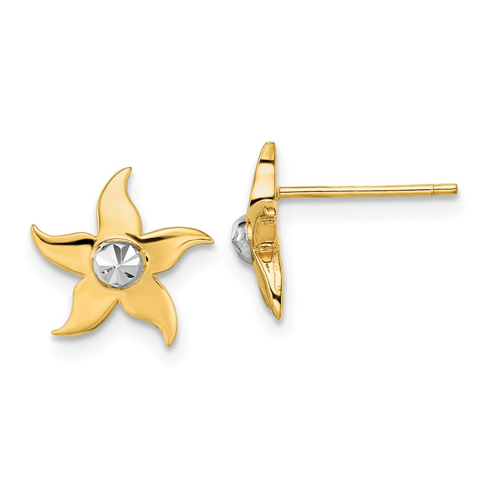 14k Yellow & Rhodium 10.67 mm  Starfish Post Earrings (1.74 grams)