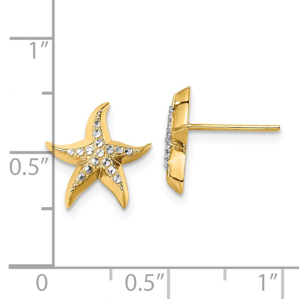 14k Yellow & Rhodium 11.9 mm  Starfish Post Earrings (1.92 grams)