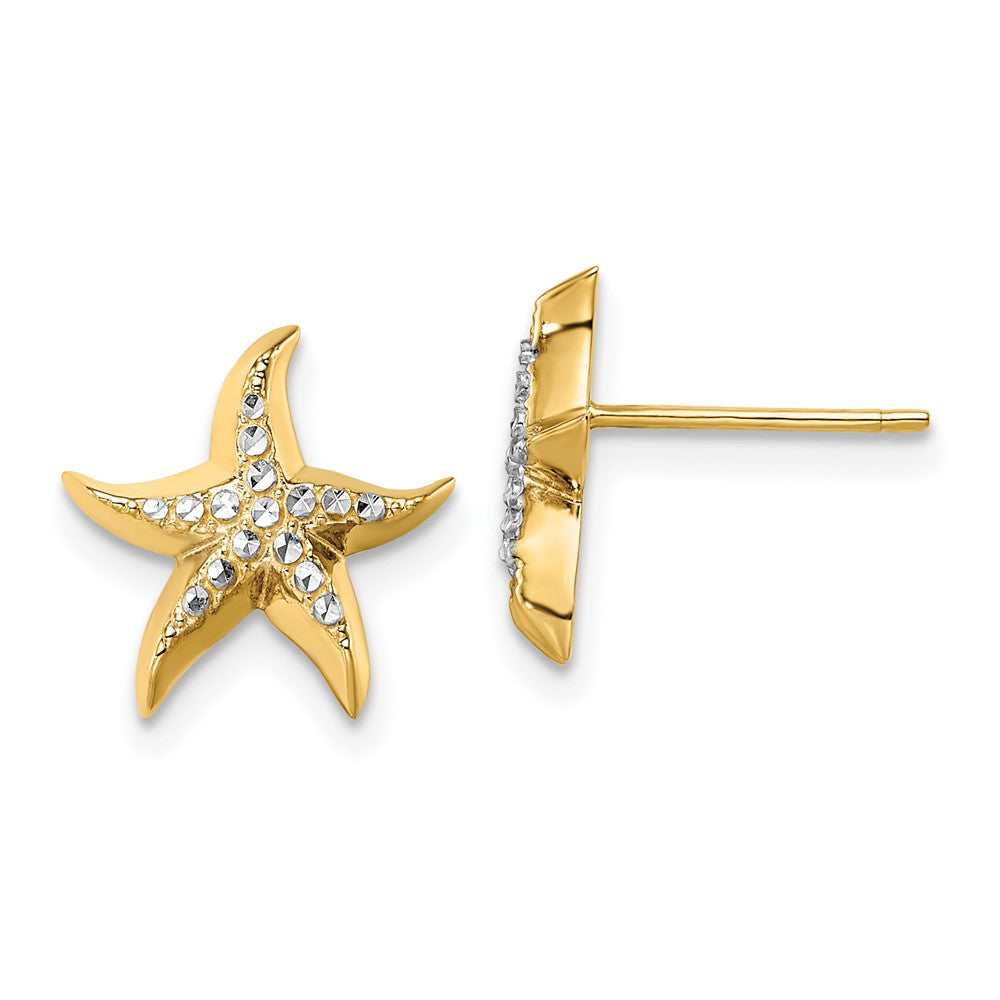 14k Yellow & Rhodium 11.9 mm  Starfish Post Earrings (1.92 grams)