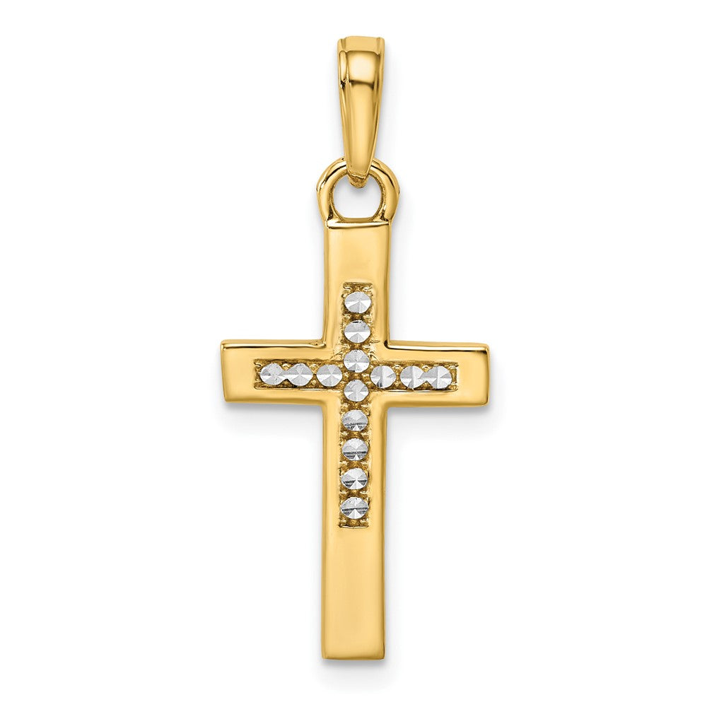 14k Yellow & Rhodium 12.34 mm  D/C Cross Pendant (1.54 grams)