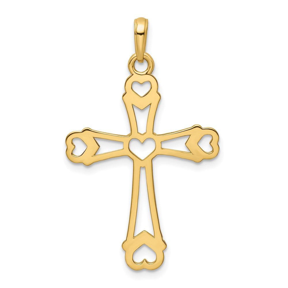 14k Yellow & Rhodium 22.74 mm  D/C Cross w/Hearts Pendant (2.28 grams)