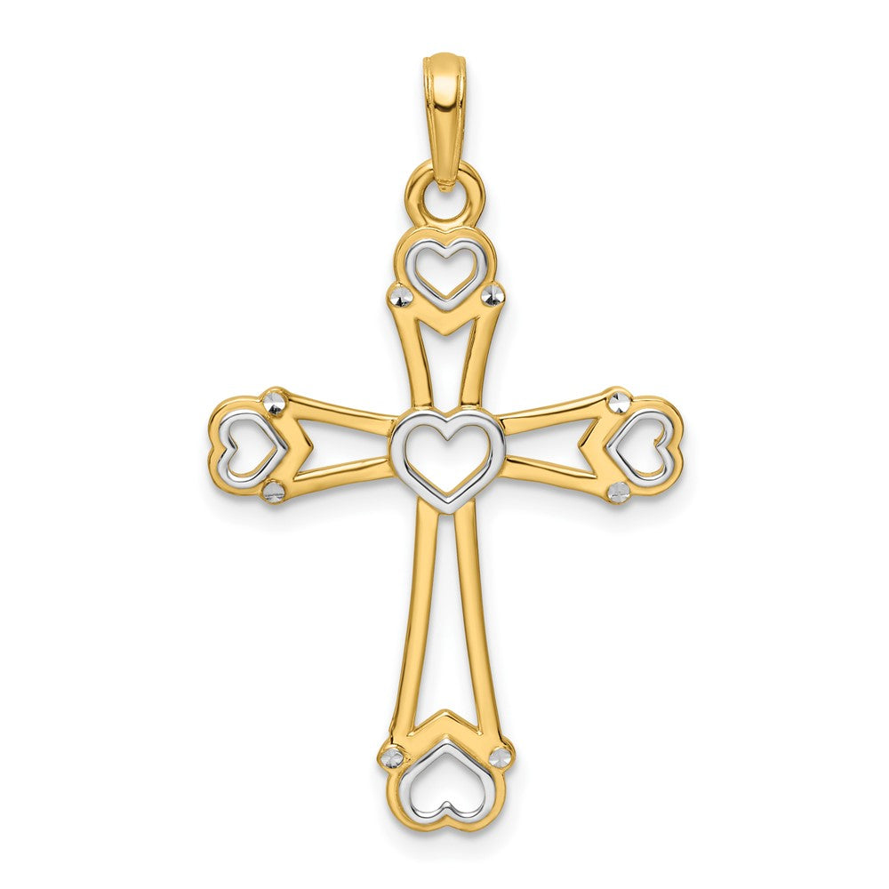 14k Yellow & Rhodium 22.74 mm  D/C Cross w/Hearts Pendant (2.28 grams)