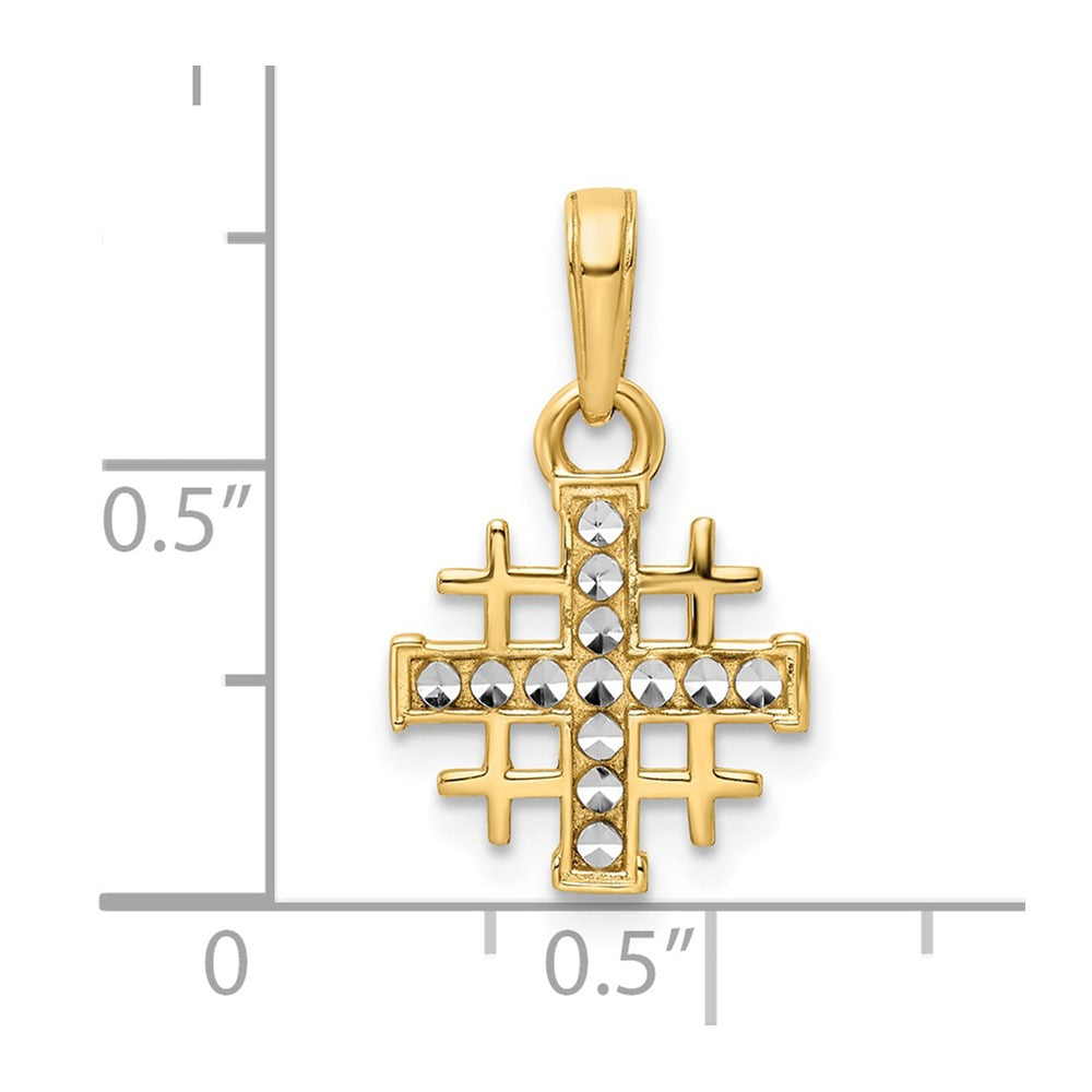 14k Yellow & Rhodium 12.29 mm  D/C Jerusalem Cross Pendant (1.12 grams)