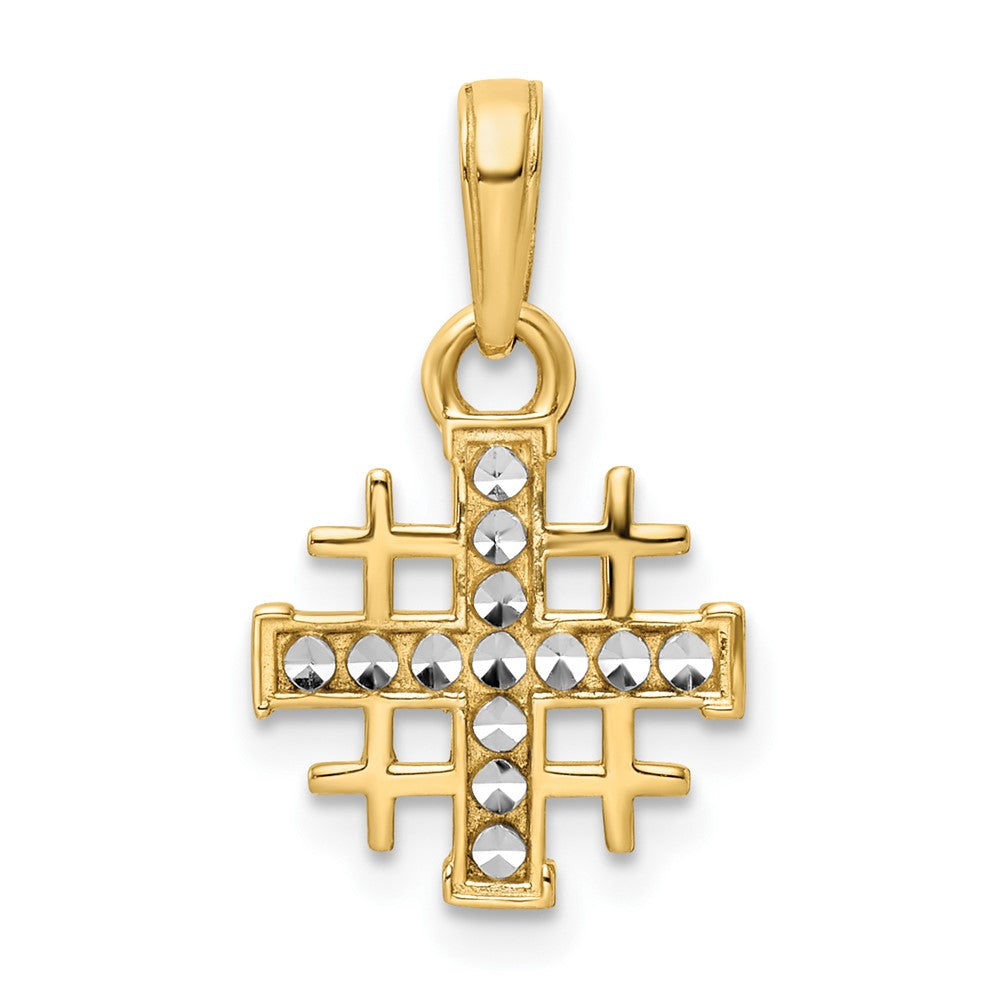 14k Yellow & Rhodium 12.29 mm  D/C Jerusalem Cross Pendant (1.12 grams)