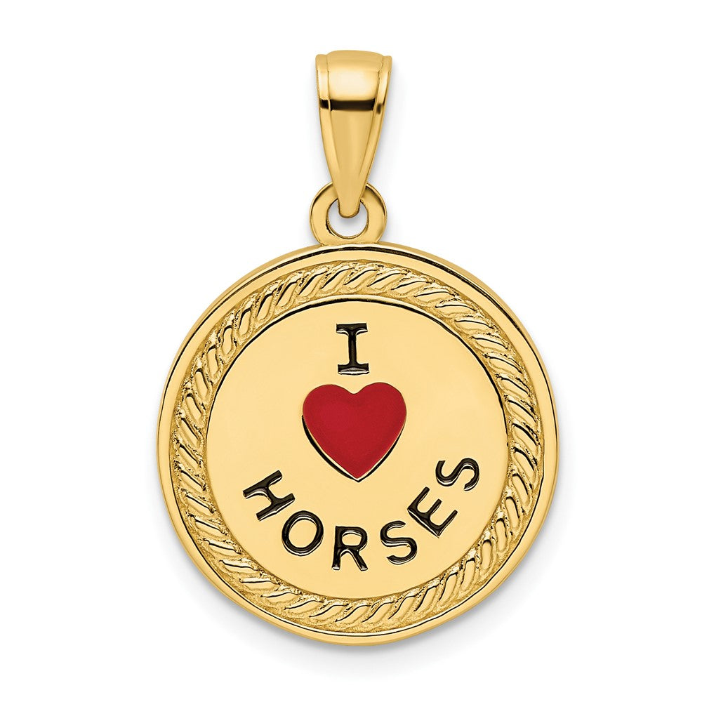 14K I HEART HORSES / I HEART RIDING Red Enameled Reversible Pendant (5.16 grams)