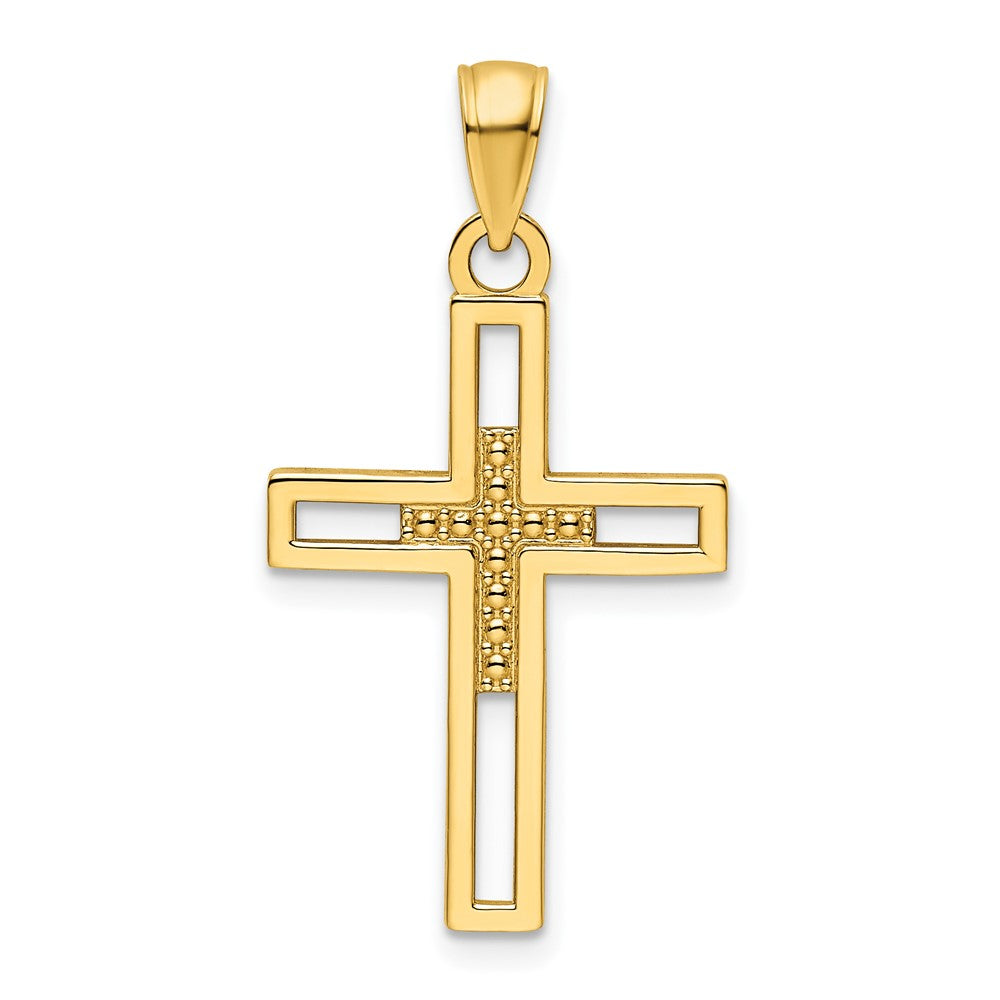 14k Yellow Gold 17.5 mm Polished Beaded Cross Pendant (1.54 grams)