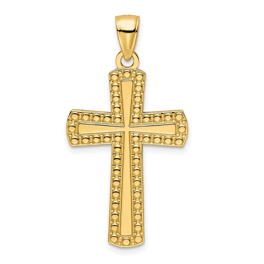 14k Yellow Gold 20.75 mm Polished Beaded Cross Pendant (3.11 grams)