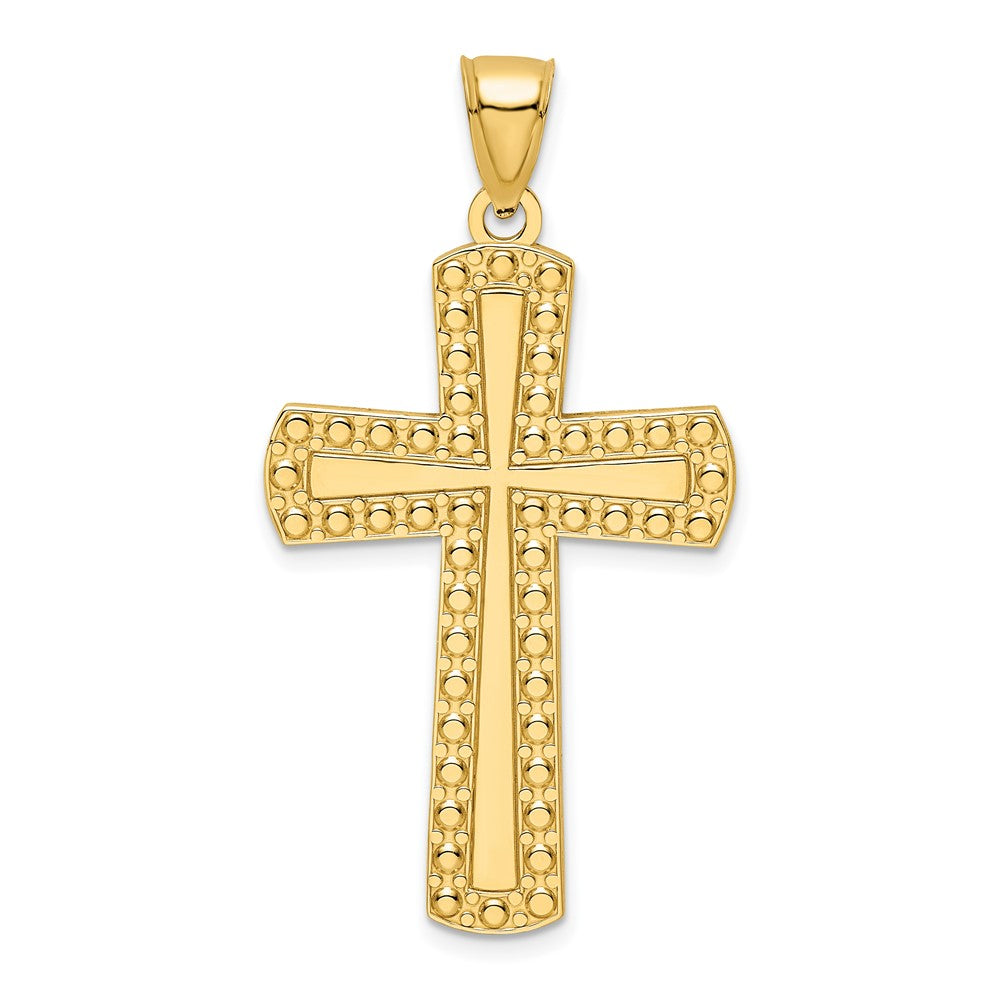 14k Yellow Gold 25 mm Polished Beaded Cross Pendant (3.95 grams)