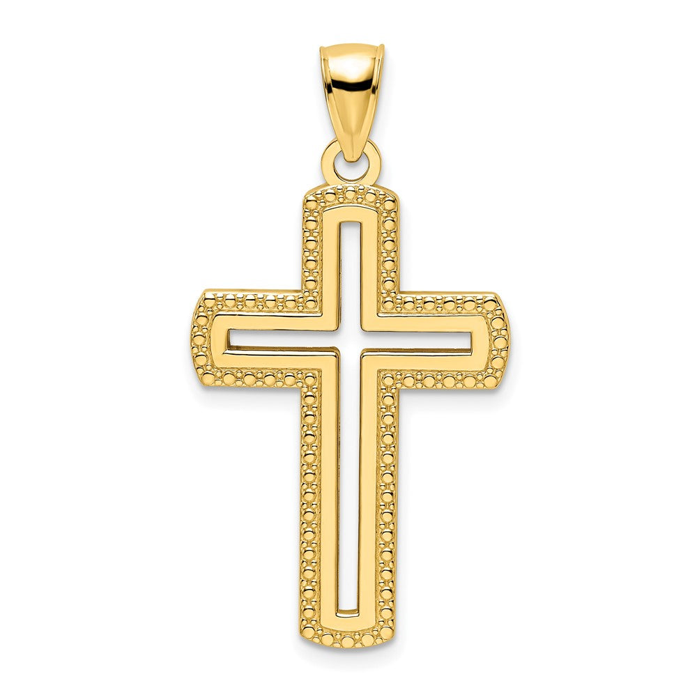 14k Yellow Gold 21 mm Polished Beaded Cross Pendant (3.13 grams)