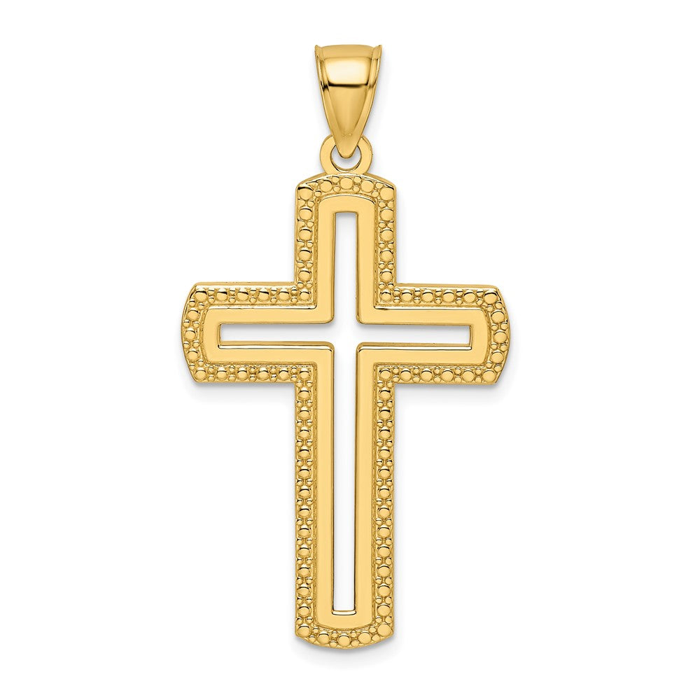 14k Yellow Gold 23.86 mm Beaded & Polished Cross Pendant (4.65 grams)