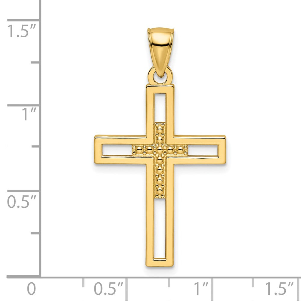 14k Yellow Gold 20 mm Beaded & Polished Double Cross Pendant (2.49 grams)