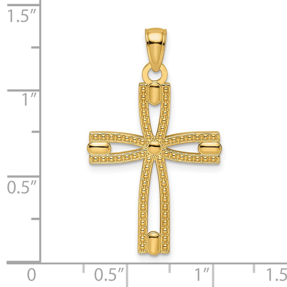 14k Yellow Gold 20.25 mm Beaded & Polished Cross Pendant (2.2 grams)