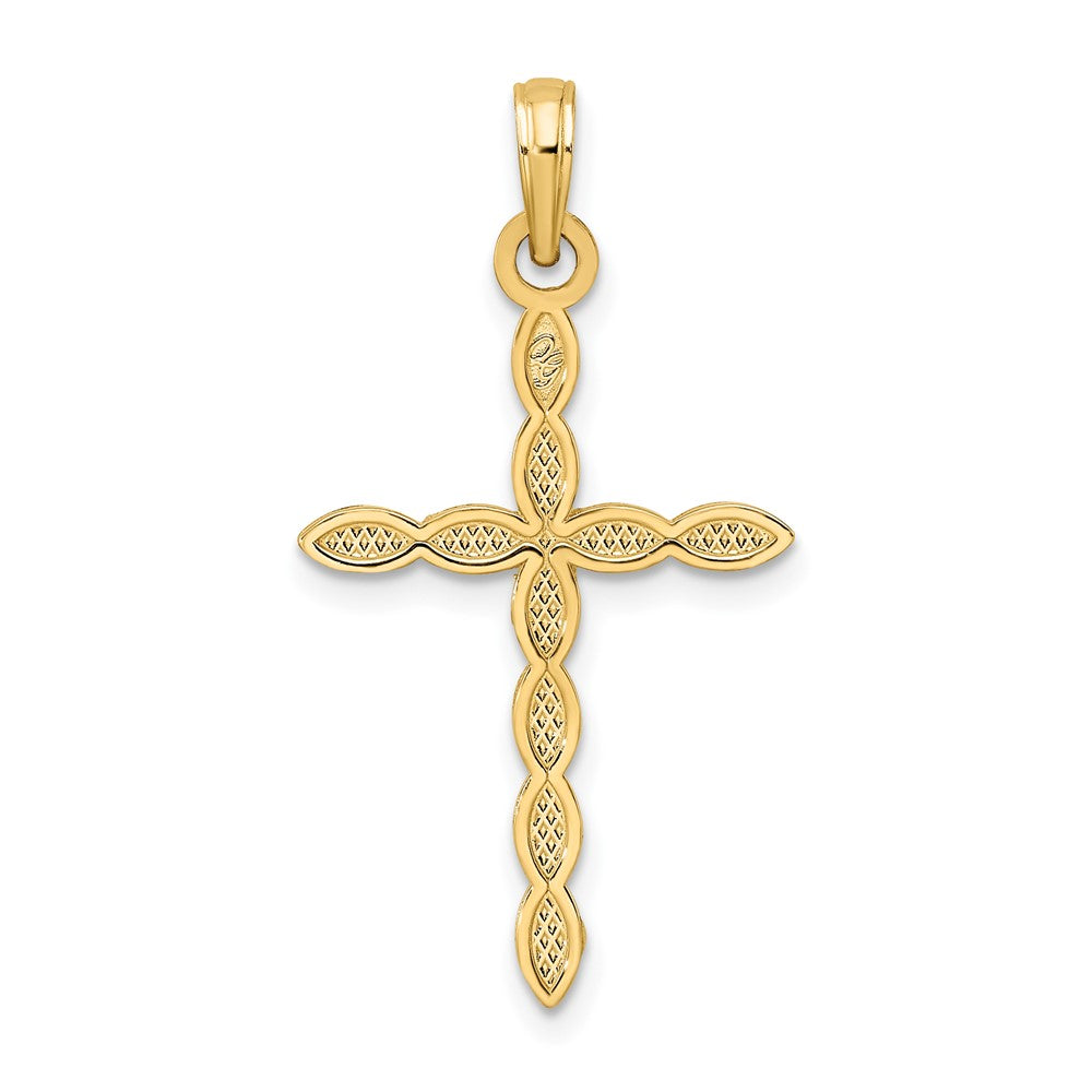 14k Yellow Gold 17.5 mm Polished & Beaded Design Cross Pendant (1.28 grams)