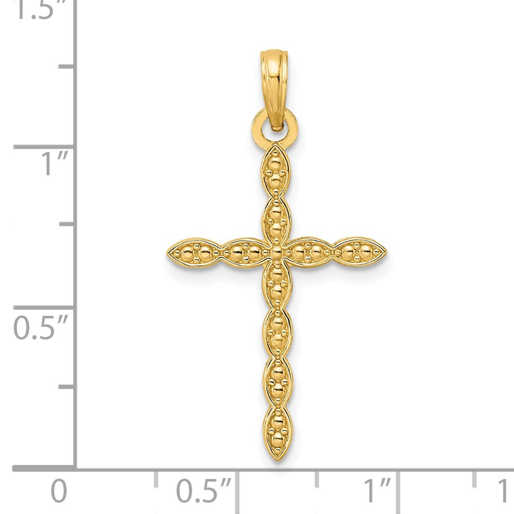 14k Yellow Gold 17.5 mm Polished & Beaded Design Cross Pendant (1.28 grams)