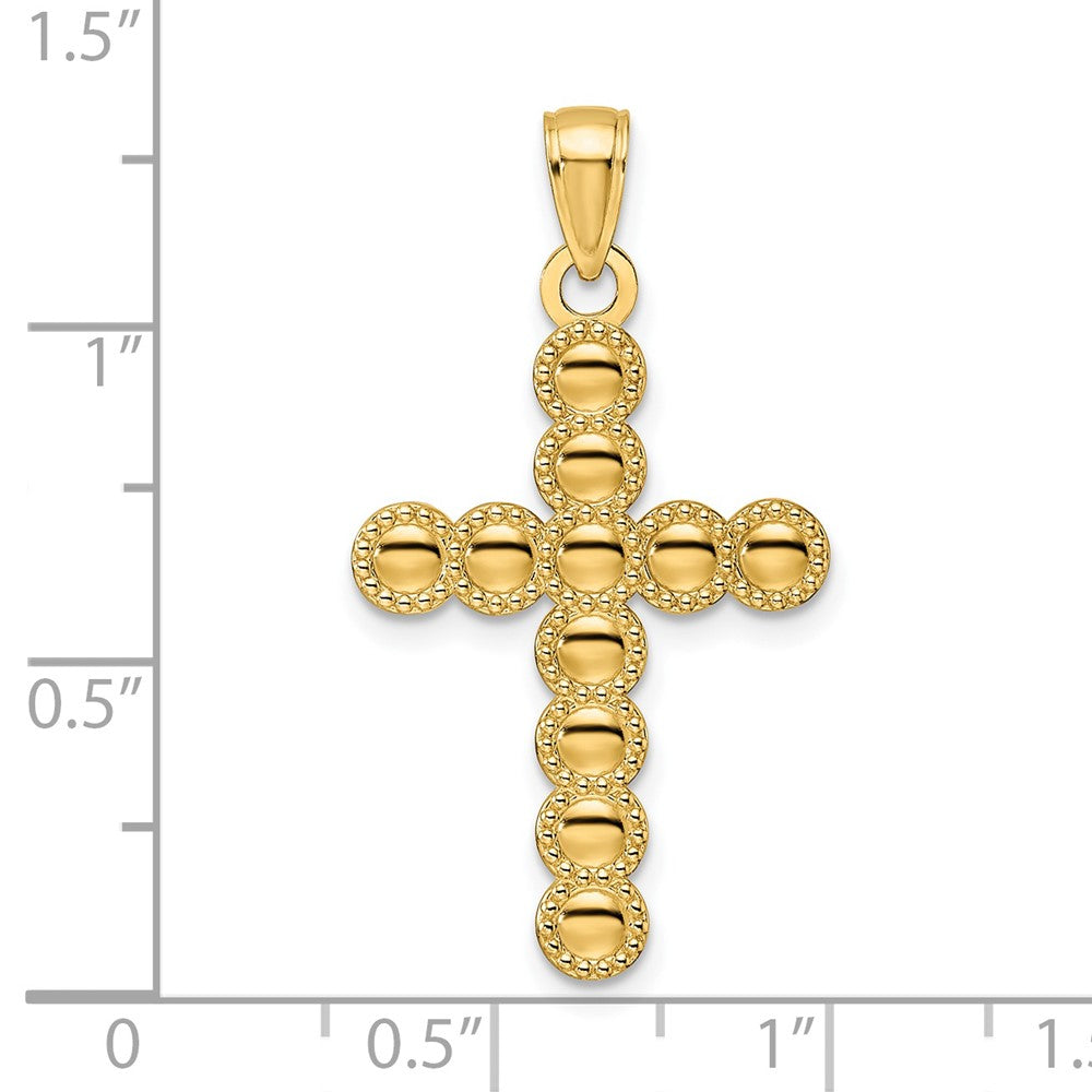 14k Yellow Gold 18 mm Polished & Beaded Circles Cross Pendant (2.07 grams)