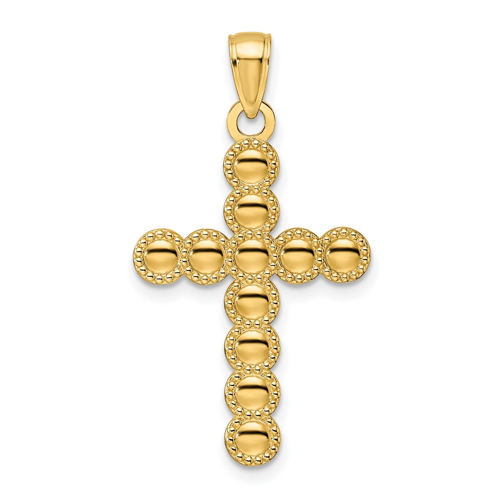 14k Yellow Gold 18 mm Polished & Beaded Circles Cross Pendant (2.07 grams)