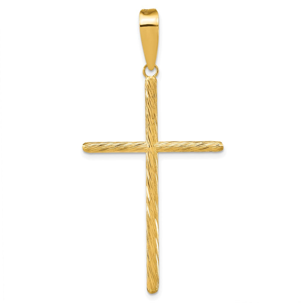 14k Yellow Gold 27.7 mm Polished & Textured Fancy Cross Pendant (1.43 grams)