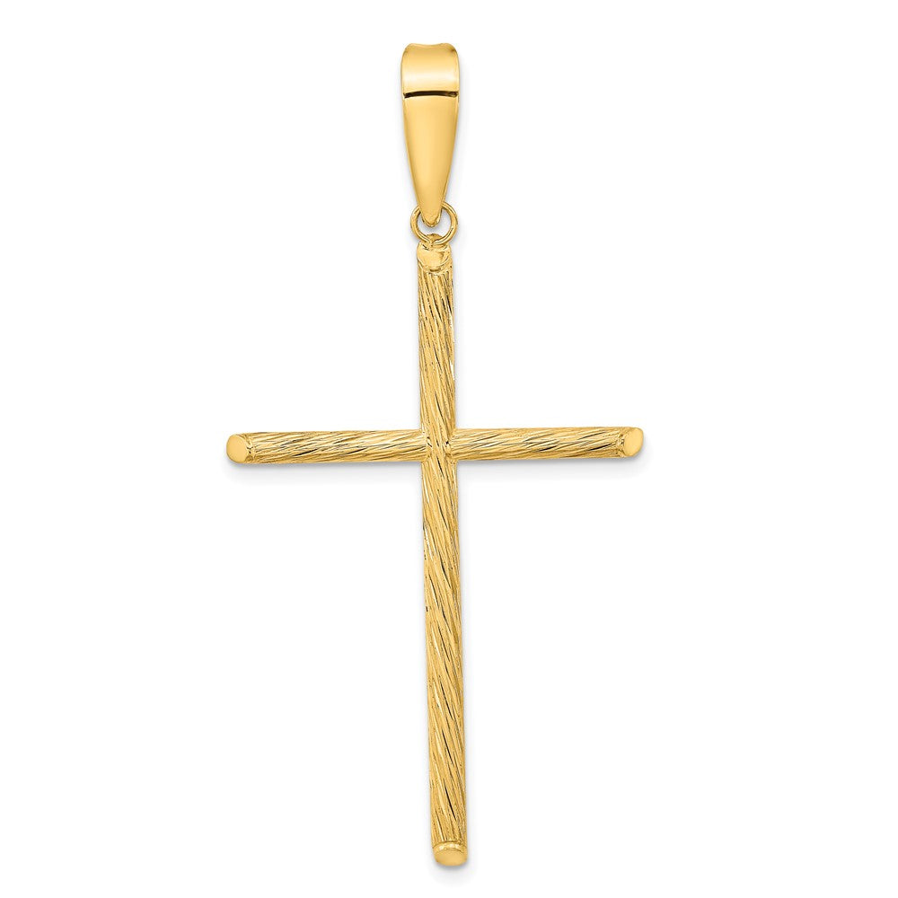 14k Yellow Gold 27.7 mm Polished & Textured Fancy Cross Pendant (1.43 grams)