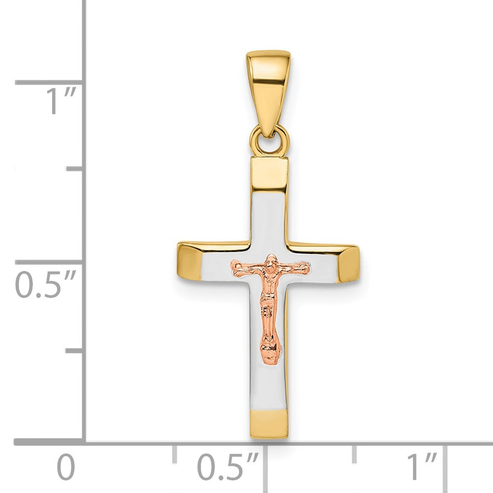 14k Two-tone 12.4 mm  Beveled Medium Crucifix Pendant (1.39 grams)