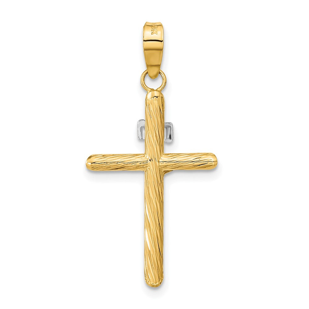 14k Yellow & Rhodium 16.25 mm w/White Rhod Polished & Textured INRI Crucifix Cross Pendant (1.2 grams)