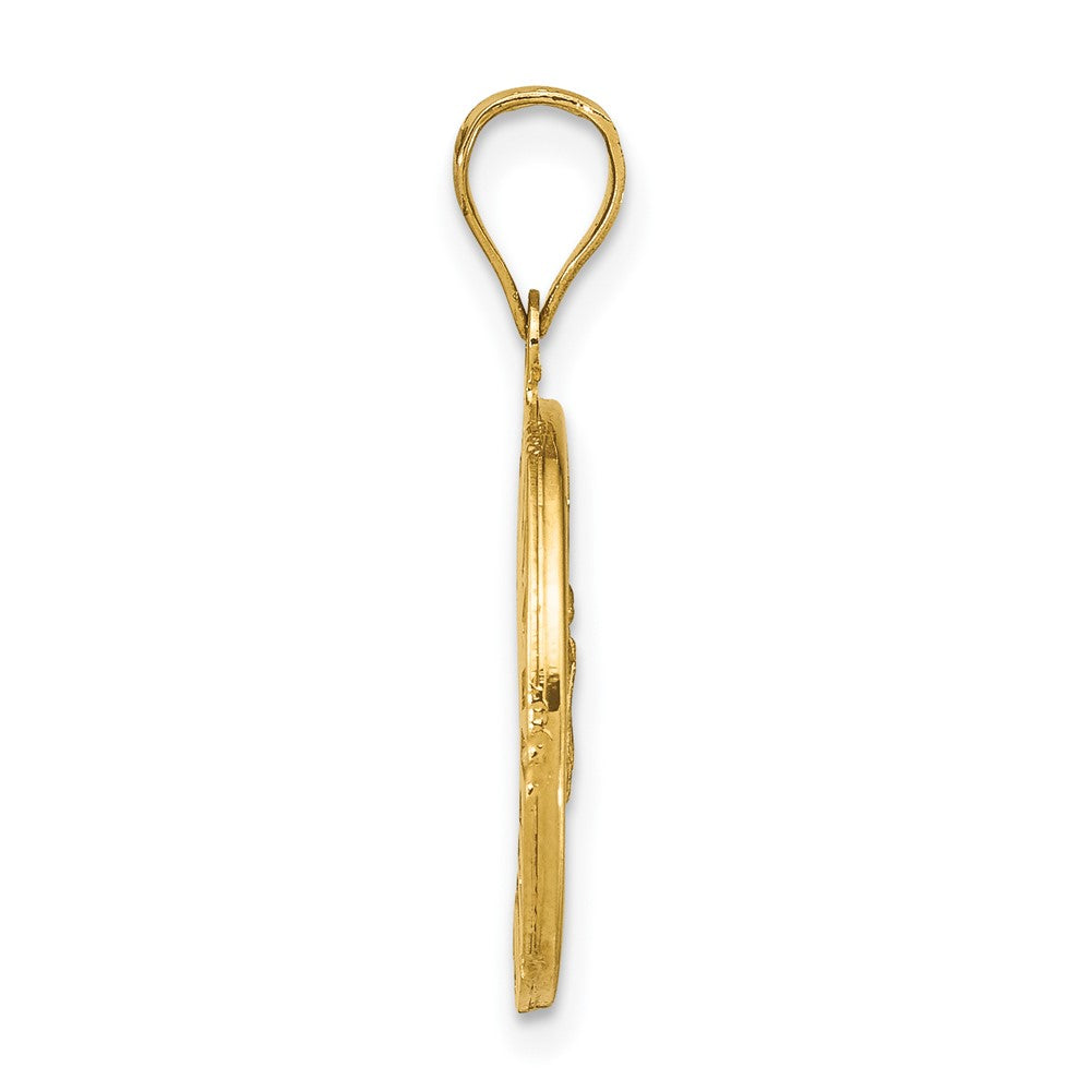 14k Yellow & Rhodium 16.95 mm Rose and White-plated Polished CZ Baguettes Mary Round Pendant (1.28 grams)