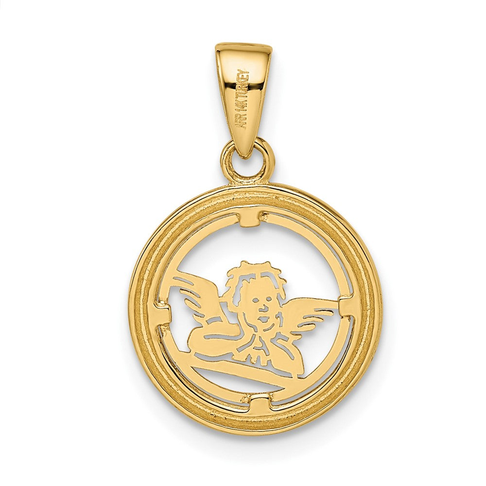 14k Yellow Gold 12.92 mm Polished Raphael Angel in Circle Pendant