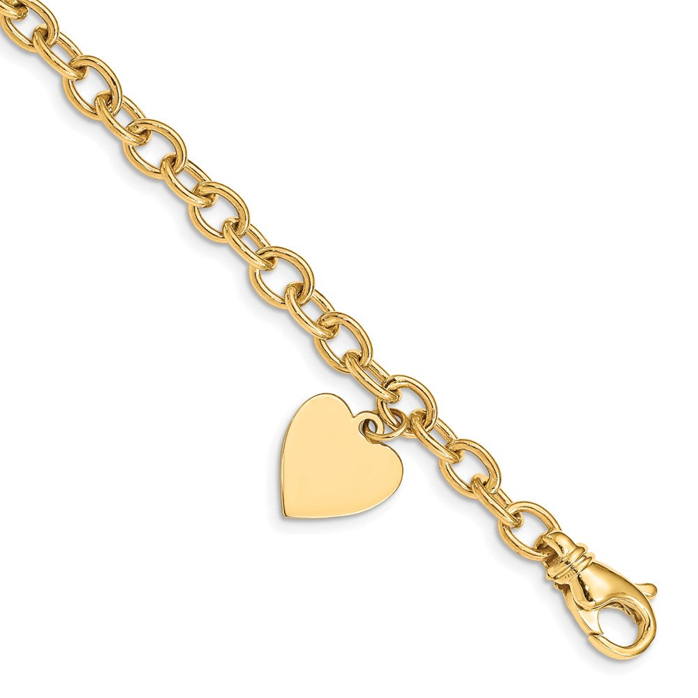 14k Yellow Gold 13 mm Link w/ Heart Charm Bracelet