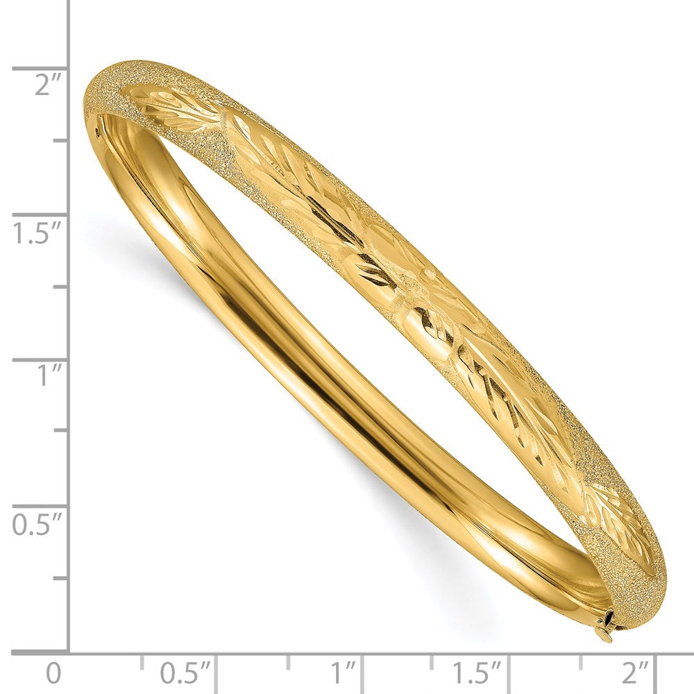 14k Yellow Gold 6 mm 4/1 Oversized Laser Cut Hinged Bangle Bracelet (6.87 grams)