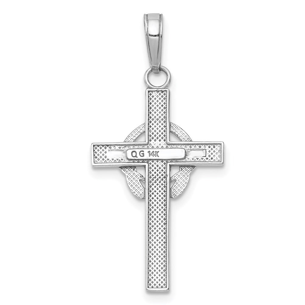 14k White Gold 16 mm Polished Claddagh Cross Pendant (1.1 grams)