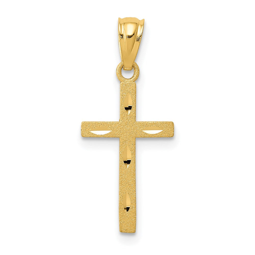14k Yellow Gold 11 mm Satin Diamond-Cut Cross Pendant (0.36 grams)