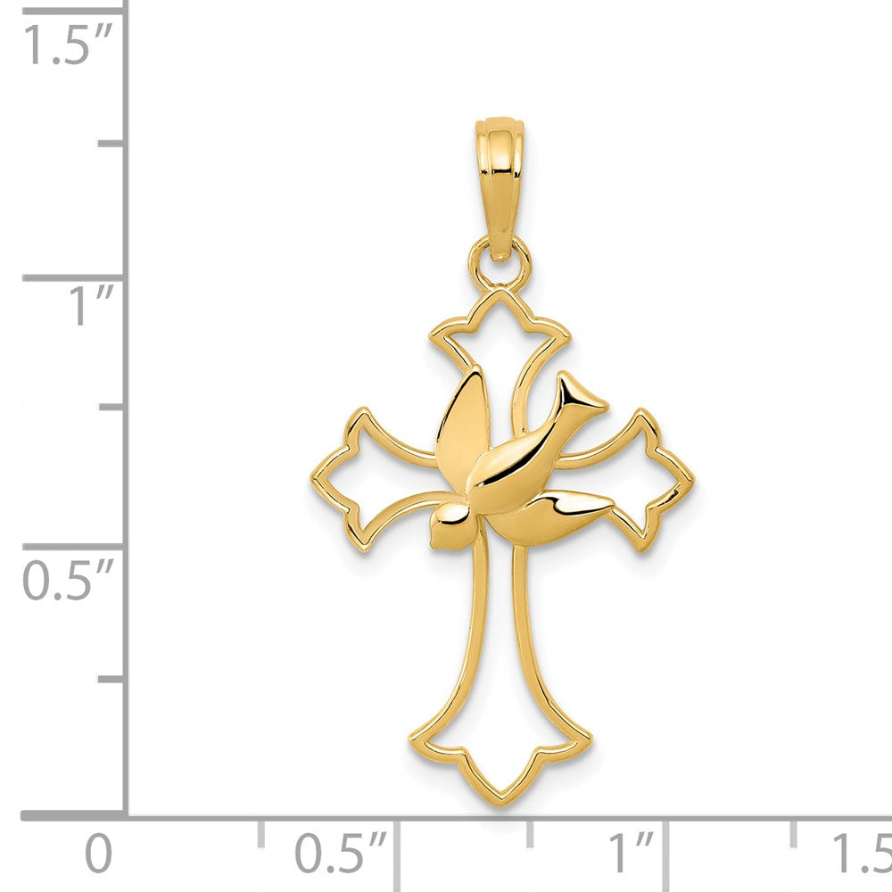 14k Yellow Gold 18 mm Dove Cross Pendant (1.14 grams)