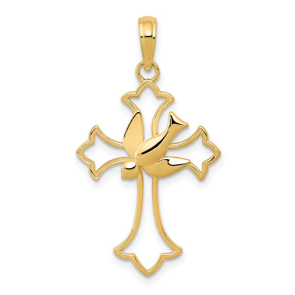 14k Yellow Gold 18 mm Dove Cross Pendant (1.14 grams)