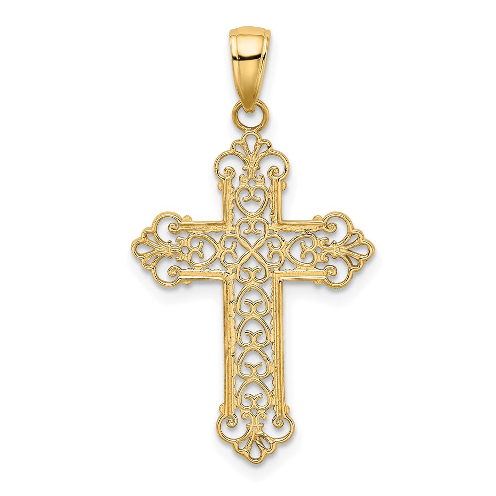 14k Yellow Gold 19 mm Fleur De Lis Cross Charm (1.09 grams)