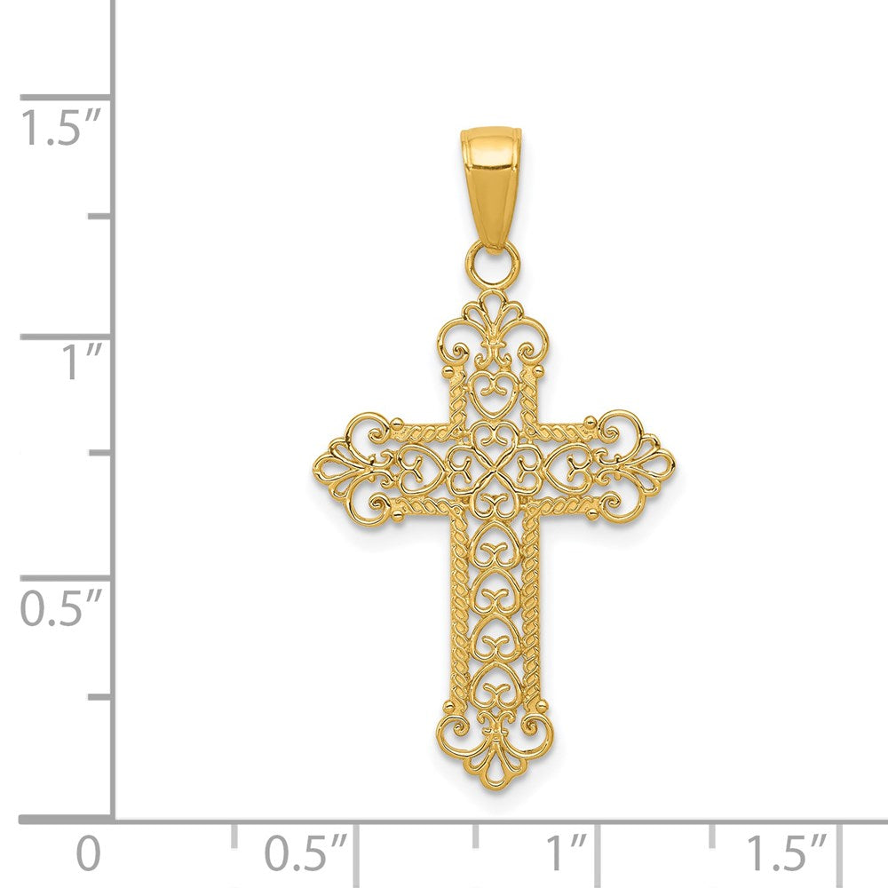 14k Yellow Gold 19 mm Fleur De Lis Cross Charm (1.09 grams)