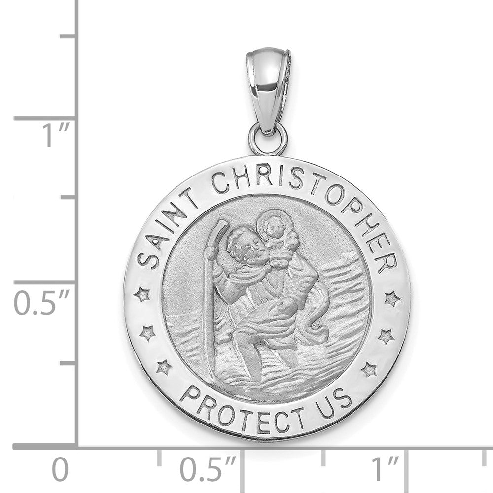 14k White Gold 22 mm  Polished / Satin Christopher Medal Charm (2.84 grams)