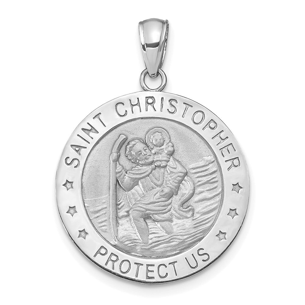 14k White Gold 22 mm  Polished / Satin Christopher Medal Charm (2.84 grams)