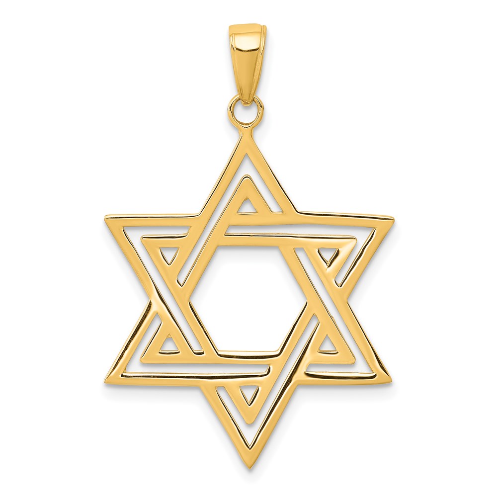14k Yellow Gold 25 mm Solid Polished Star of David Charm