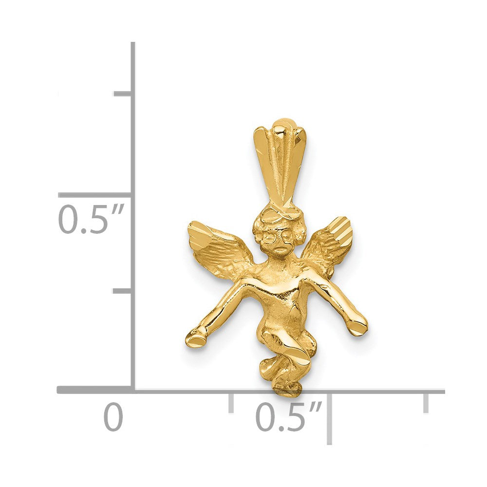 14k Yellow Gold 12 mm 3D Satin and Diamond-Cut Angel Charm (1.39 grams)