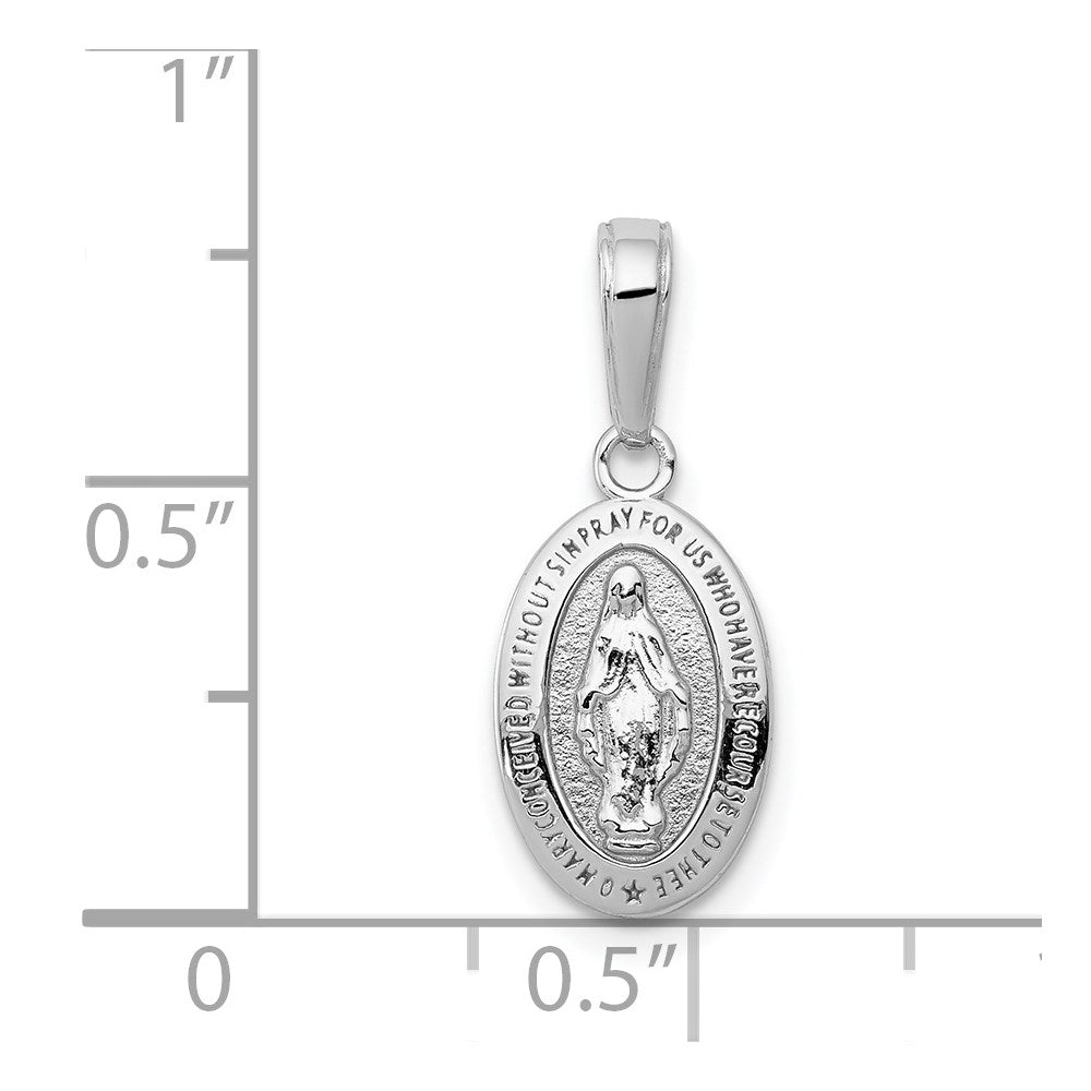 14k White Gold 8 mm Miraculous Medal Charm (0.95 grams)