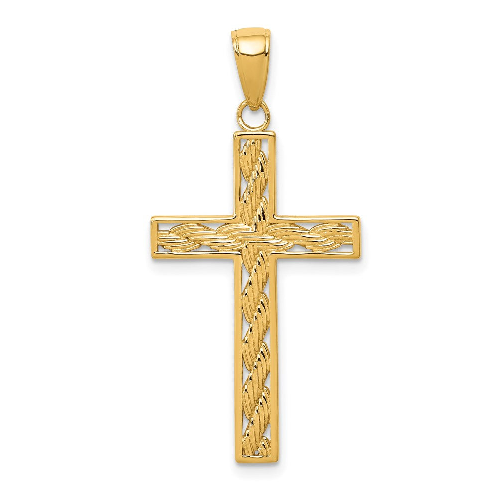 14k Yellow Gold 18 mm Rope Cross Pendant