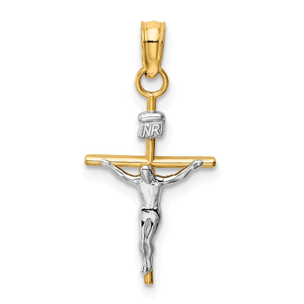 14k Two-tone 12 mm INRI Crucifix Pendant (0.77 grams)