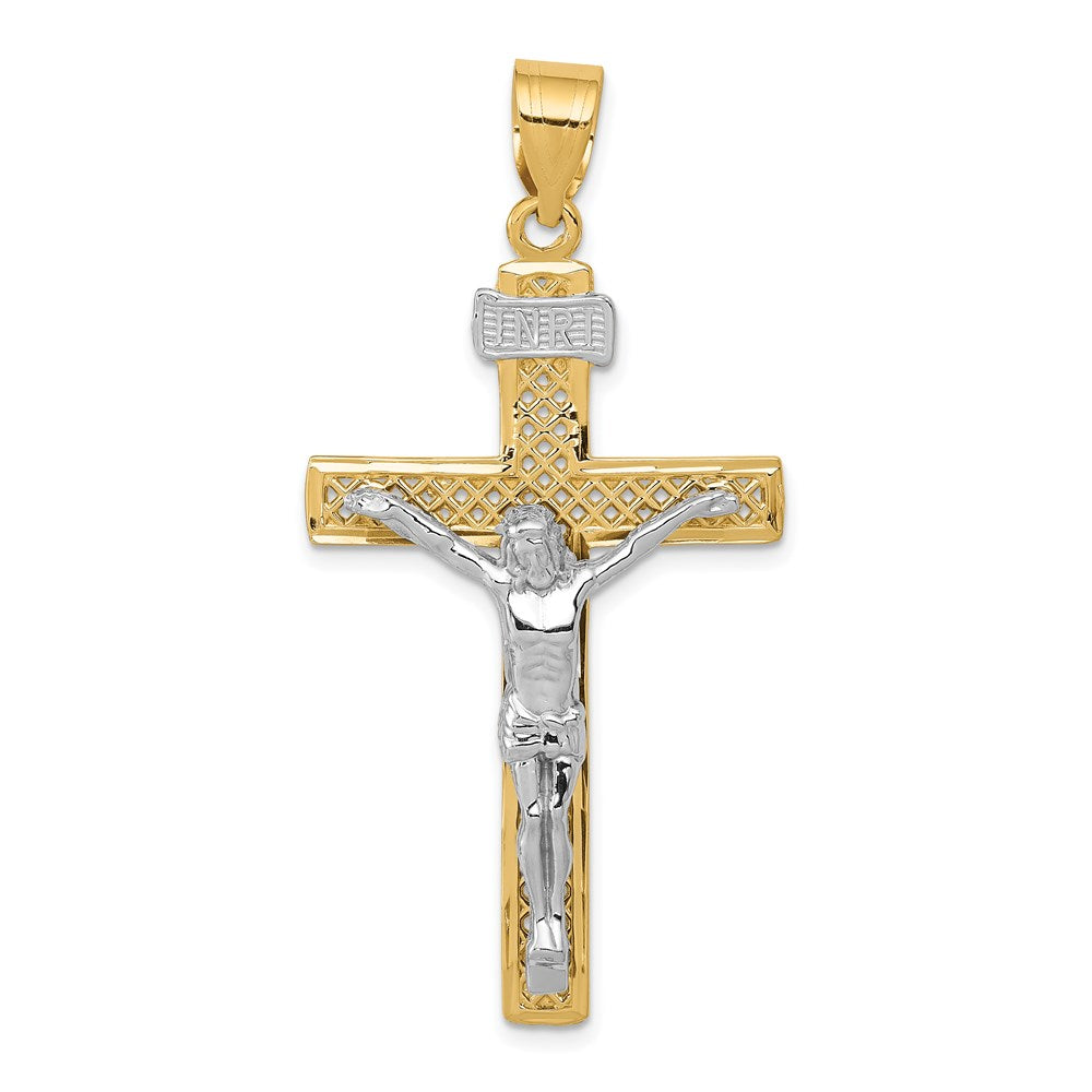 14k Two-tone 24 mm INRI Crucifix Pendant (2.25 grams)