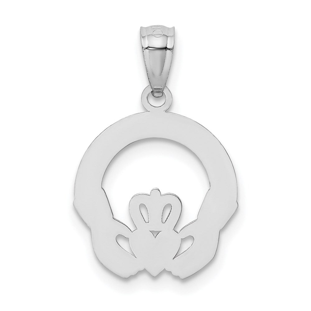 14k White Gold 14 mm Solid D/C Claddagh Pendant (0.54 grams)