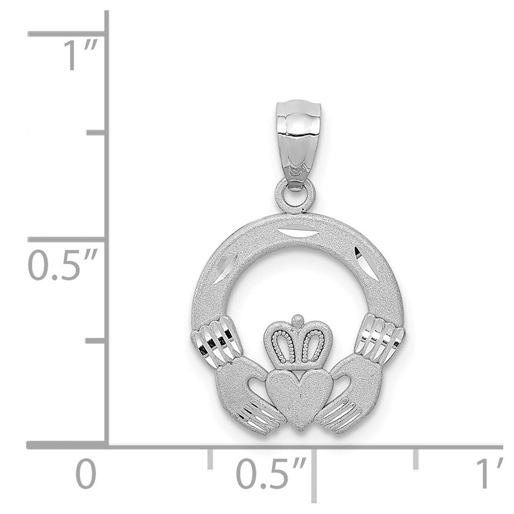 14k White Gold 14 mm Solid D/C Claddagh Pendant (0.54 grams)