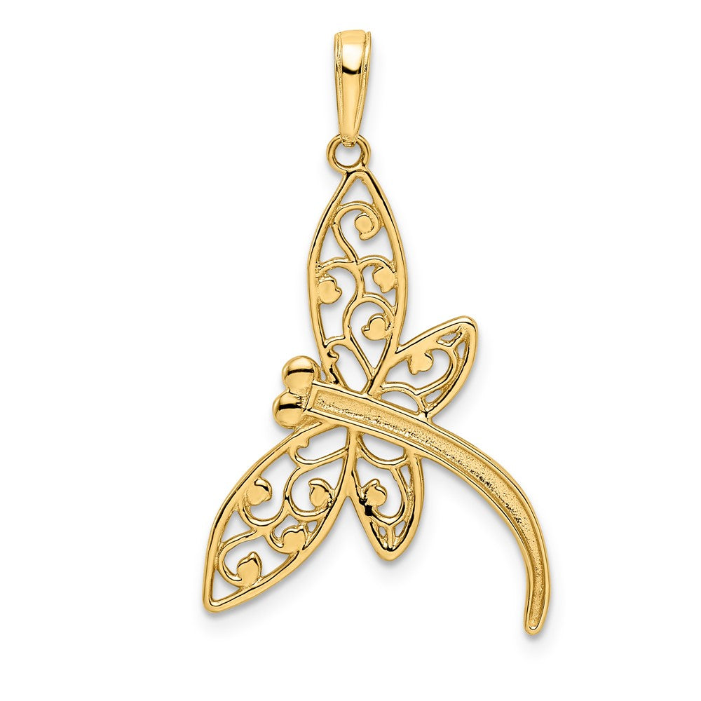 14k Yellow & Rhodium 19.79 mm  Diamond-cut Filigree Dragonfly Pendant (1.53 grams)