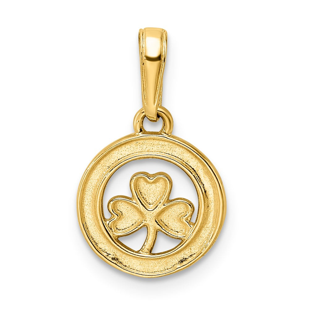 14k Yellow & Rhodium 11.12 mm  Diamond-cut Clover in Circle Pendant (1.2 grams)
