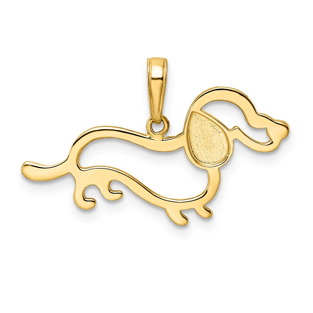 14k Yellow & Rhodium 27.5 mm  Diamond-cut Dachshund Pendant (1.43 grams)