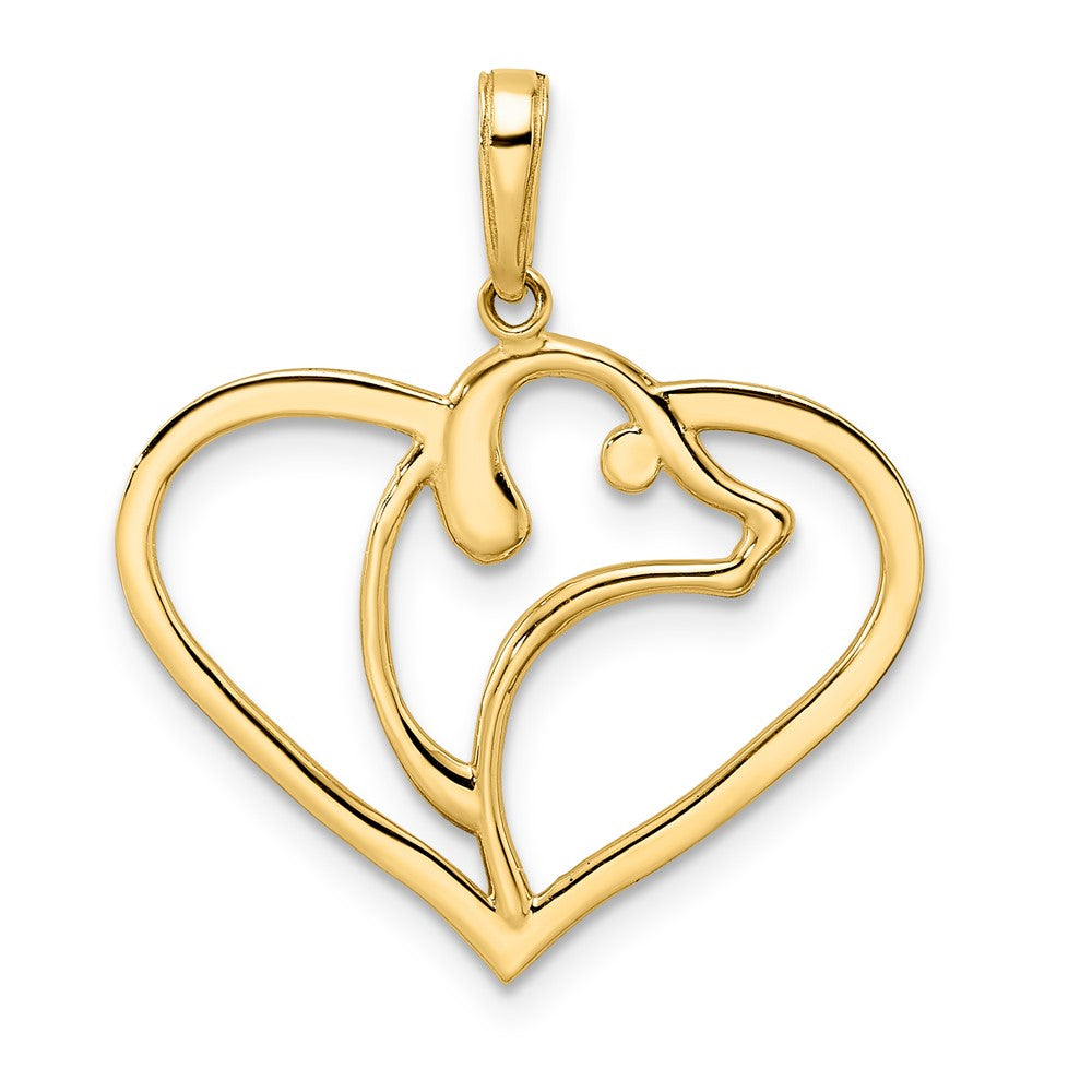 14k Yellow & Rhodium 23.5 mm  Diamond-cut Dog Head in Heart Pendant